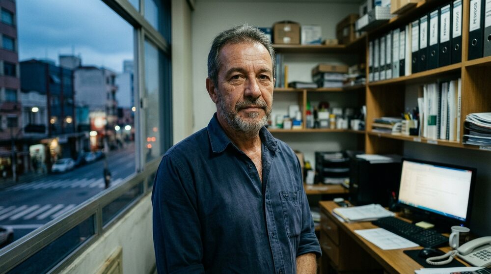 Dono de pequena empresa organizando arquivos em seu escritório
